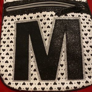 M justic white and black heart bag